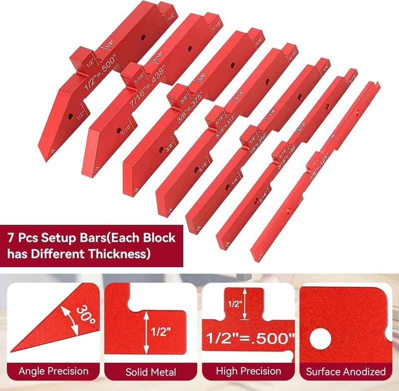 Frdhee 7PCS Router Table Setup Bars, 4 in 1 Height Gauge Depth Angle Gauge Woodworking Tool Setup Blocks Set Adjustable Woodworking Carpenter Measuring Tools (Red) - Image 4
